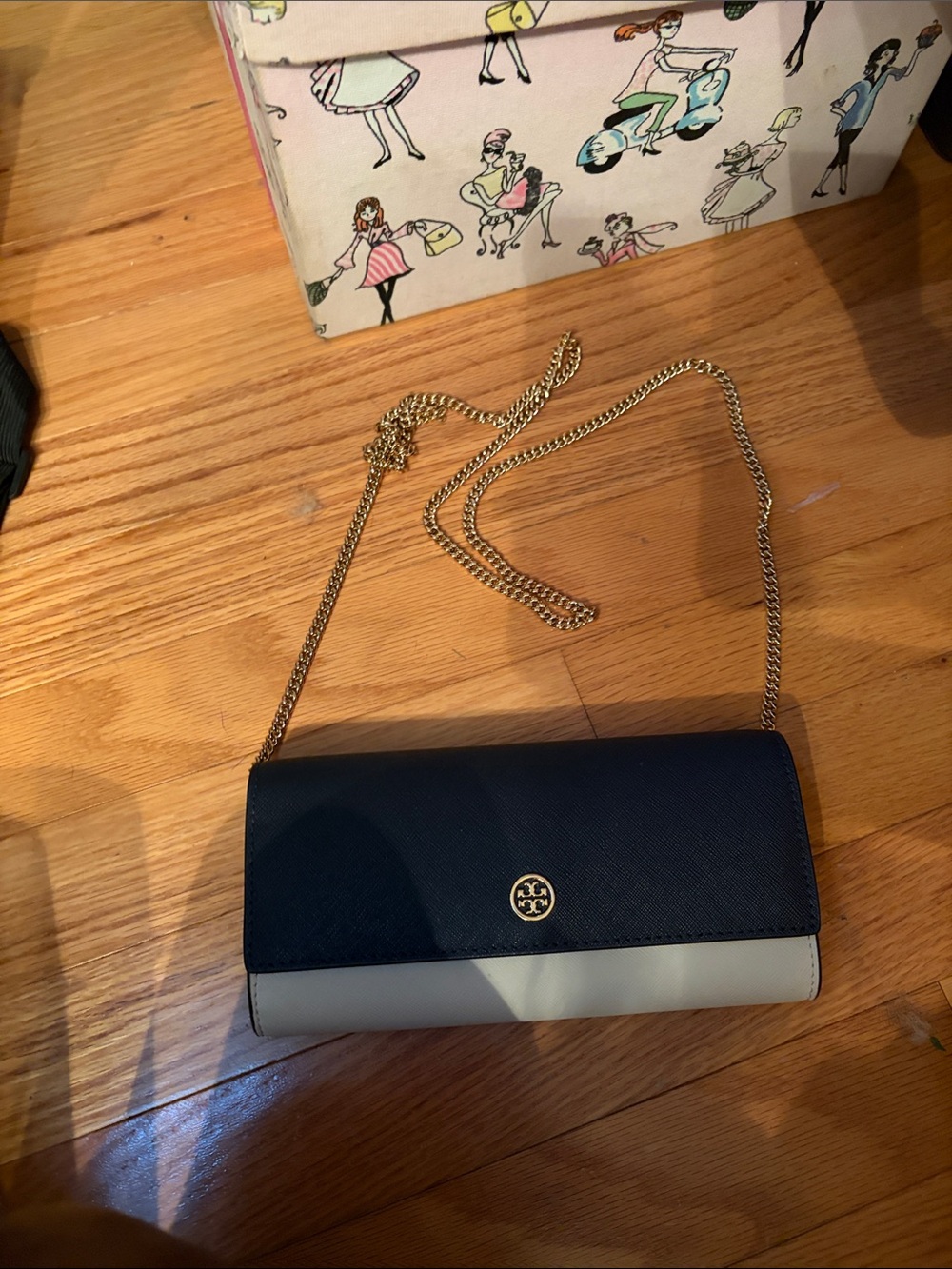 Tory Burch Navy and Cream Chain Continental Wallet